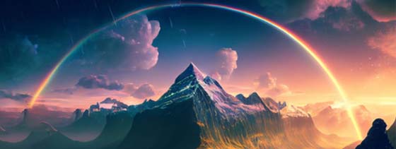 An image of a mountain with a rainbow