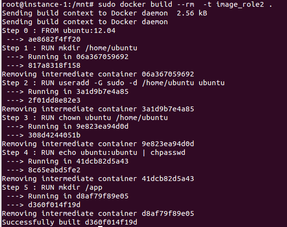 Screenshot of Docker build command