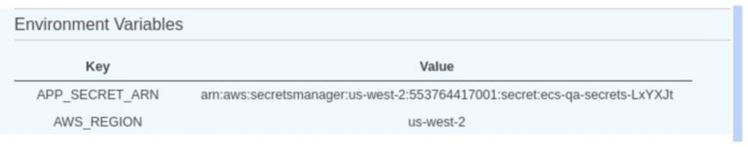AWS Secrets Manager screenshot showing region value