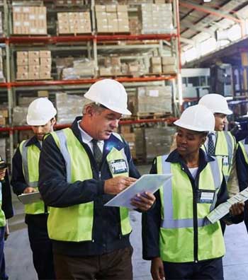 manufacturing workers in warehouse